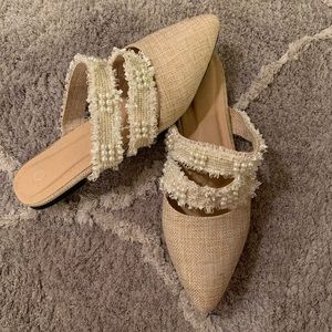 Cream mules with pearl beads